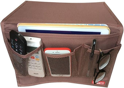 Bedside Storage Organizer with Pockets, Bedside Organizer Caddy for Remote Control, Table Cabinet, Phones, Magazines, Tablets, Accessories, Brown