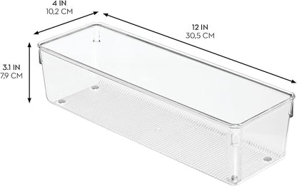 iDesign Plastic Drawer Organizer Bins, Set of 6, Clear | Storage for Kitchen, Storage for Bathroom, Storage for Desk Drawers