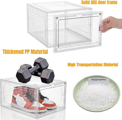 Attelite X-Large Clear Shoe Boxes Stackable Plastic Shoe Organizer ,Thicken & Sturdy Shoe Storage Box with Magnetic Door, Drop Front Shoe Box For Display Sneakers( 9 Pack, Clear White)