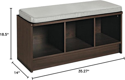 ClosetMaid 1632 Cubeicals 3-Cube Storage Bench, Espresso with Gray Cushion