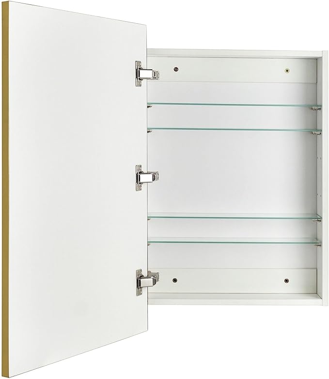 TEHOME 20'' x 30'' Brushed Gold Recessed and Surface Mount Bathroom Medicine Cabinet with Mirror Brushed Gold Square Cornered Metal Framed Rounded Rectangle Medicine Cabinet Mirror