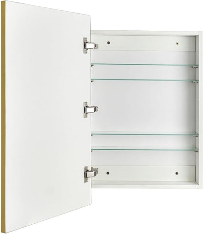 TEHOME 20'' x 30'' Brushed Gold Recessed and Surface Mount Bathroom Medicine Cabinet with Mirror Brushed Gold Square Cornered Metal Framed Rounded Rectangle Medicine Cabinet Mirror
