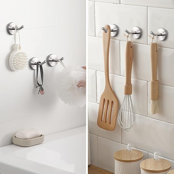 NearMoon Coat Hooks, Wall Mount Hooks for Hanging Hat Hurse Robe, 304 Stainless Steel Heavy Duty Towel Hangers for Bathroom Livingroom Hotel Kitchen Garage, 6 Pack (2 Inch, Brushed Nickel)