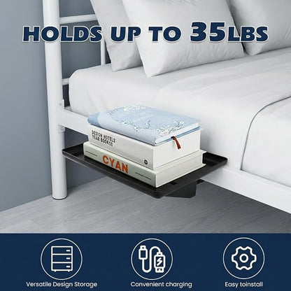 Bedside Shelf，Bunk Bed Shelf, Clip-On Bedside Tray with Cable Management, Floating Nightstand for College Dorm Loft Bed, Back to School Essential