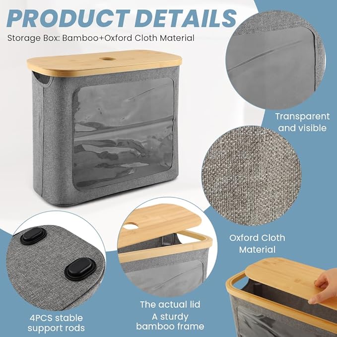Toilet Paper Basket, Toilet Paper Storage with Lid for 12 Rolls, Collapsible Bathroom Toilets Papers Holder Organizer, Extra Toilets Roll Storage(Color:Grey)