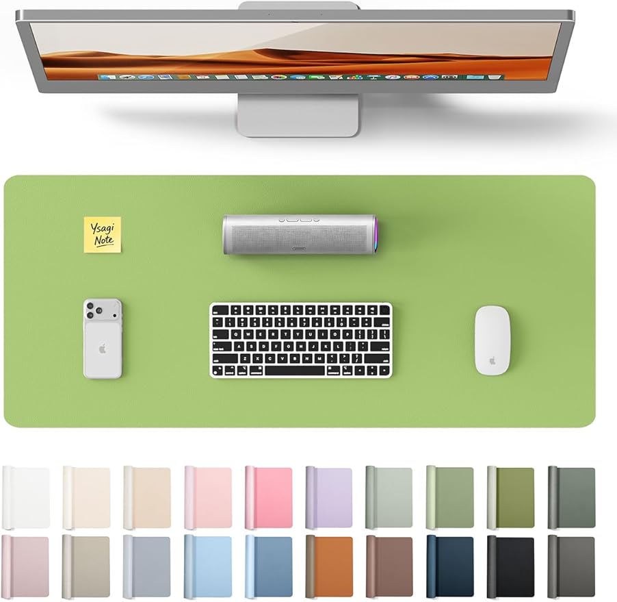 YSAGi Leather Desk Protector, Office Mat, Large Mouse Mat, Non-Slip PU Leather Blotter, Laptop Pad, Waterproof Writing Pad for Office and Home (Leaf Green, 23.6" x 13.8")