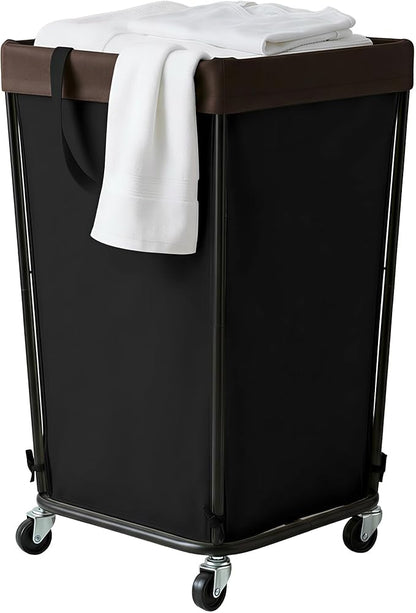 Cupic Cupid Laundry Hamper with Wheels, Rolling Laundry Basket, Dirty Clothes Cart for Laundry Room Organization and Storage, Bathroom, Bedroom, Black