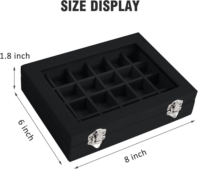Vicoter Velvet Jewelry Box 24 Grid Jewelry Ring Display Organiser Box Tray Holder Earrings Storage Case for Girls Wife Mom Women (Black)