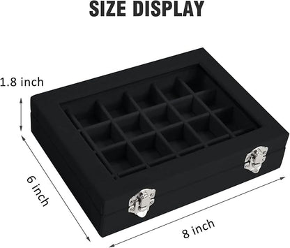 Vicoter Velvet Jewelry Box 24 Grid Jewelry Ring Display Organiser Box Tray Holder Earrings Storage Case for Girls Wife Mom Women (Black)