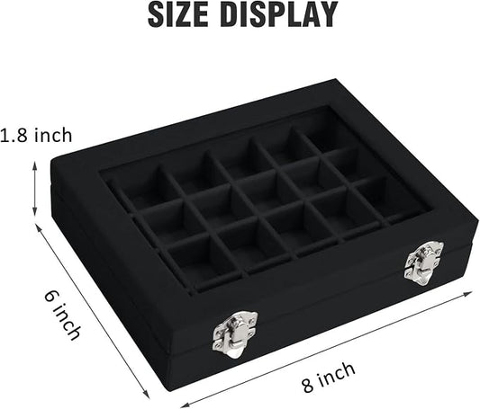 Vicoter Velvet Jewelry Box 24 Grid Jewelry Ring Display Organiser Box Tray Holder Earrings Storage Case for Girls Wife Mom Women (Black)