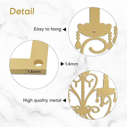 SIGNLEADER Metal Wall Decor Floral Chandelier Candle Minimalist Modern Abstract Wall Sculpture Hangings Home Decoration for Living Room, Bedroom, Bathroom, Kitchen, Outdoor - 36" Gold