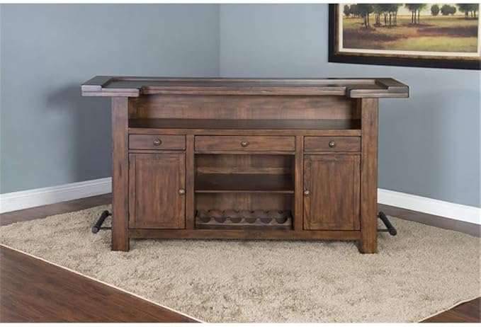 Sunny Designs Tuscany 78" Farmhouse Wood Bar Unit in Medium Brown