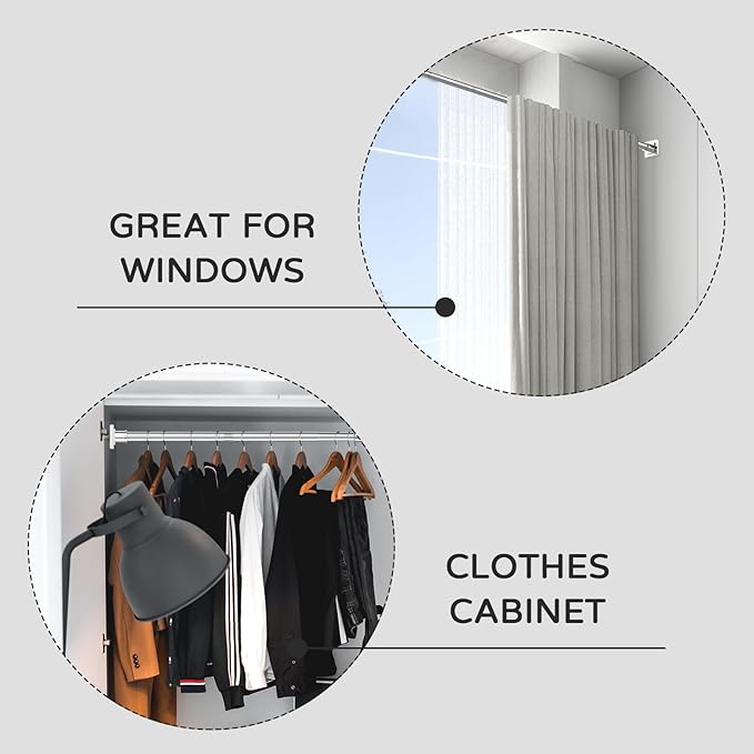 UIOSANRT Stainless Silver Shower Curtain Rod 31-68 Inches Non-Slip Shower Rod Tension Mounted No Drill Shower Curtain Rods Spring Tension Rod Adjustable Tension Curtain Rod for Windows Bathroom
