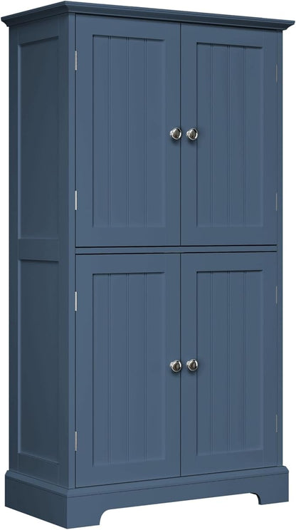 ChooChoo Bathroom Floor Cabinet, Modern Bathroom Storage Cabinet with 4 Doors and Adjustable Shelves, Freestanding Cupboard for Living Room, Blue