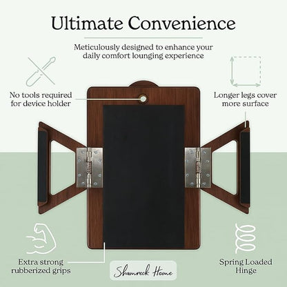 Shamrock Home Bamboo Couch Arm Table with Device Holder, Clip On Tray. for TV Dinners, Remotes, Drinks, Snacks and Small Spaces (Rectangular with Device Holder, Brown, Regular 13.75 x 9.5)