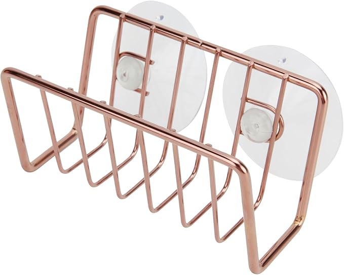 Blueden Soap Sponge Holder for Kitchen Sink Shower, No Drilling. Rustproof Stainless Steel, Wall Mounted Soap Holder Soap Tray Bar Holder with Suction Cups for Bathroom & Kitchen. Rose Gold.