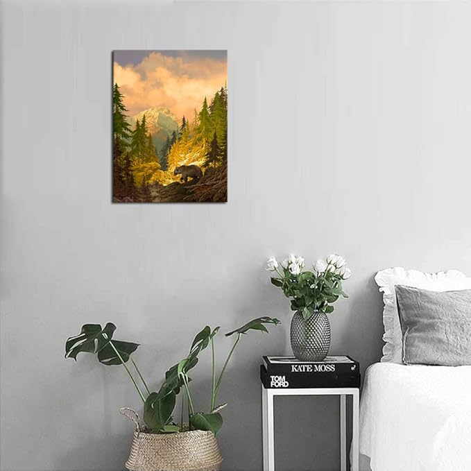 arteWOODS Canvas Wall Art Decor Grizzly Bear for Bedroom Living Room Forest Rocky Mountain Modern Canvas Artwork Contemporary Picture Prints for Office Wall Decoration 12" x 16"
