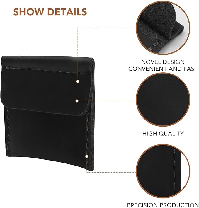 Ringsun Genuine Leather Ring Pouch, Handcrafted Small Ring Box for Men & Women, Portable Jewelry Organizer and Storage Gifts for Women for Marriage Travel Proposal Engagement Wedding, Black