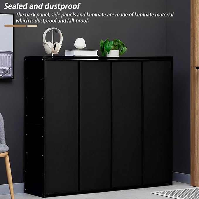 Bamboo Shoe Cabinet, 8-Tier Shoe Storage Cabinet with Doors, Freestanding Bamboo Shoe Rack Organizer with Shelves for Entryway, Hallway, Closet, Living Room
