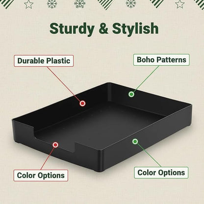 Letter-Size Tray, 2 PCS Desk Drawer Organizer, A4 Stackable Plastic Paper Tray for Office, School, Home Storage, and Storage Containers for Gift Wrap, and Crafts (2X Black)