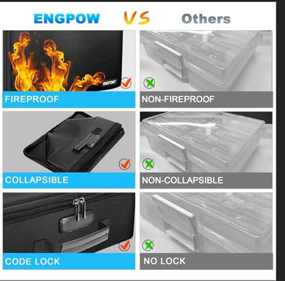 ENGPOW Fireproof Photo Storage Box with 16 Inner 4" x 6" Photo Cases(Multi-Colored), Photo Organizer with Lock, Collapsible Portable Photo Safe Containers with Handle for Photos, Picture, Craft
