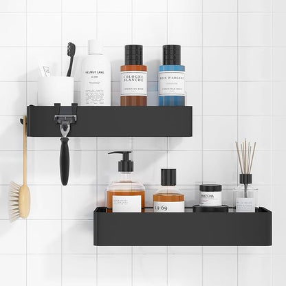 Kitsure Shower Caddy - 2 Pack Adhesive Shower Organizer, Rustproof Metal Shelves, No-Drill Bathroom Organizers and Storage, Black, X-Large