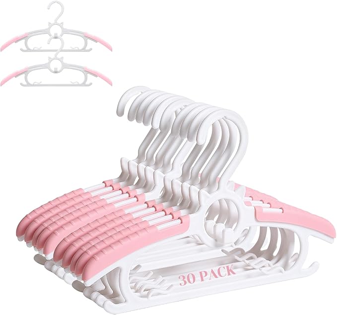 JSF Baby Hangers,30 Pack Baby Clothes Hangers for Closet Kids,Save Space Plastic Hangers Toddler Infant Nursery Child Small Children(Pink)