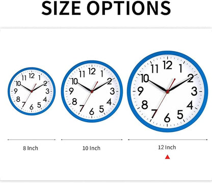 AKCISOT 12 Inch Wall Clock Silent Non Ticking Modern Wall Clocks Battery Operated, Analog Classic Clock Decorative for Bedroom, Kitchen, Home Office, Bathroom, School, Living Room(Blue)