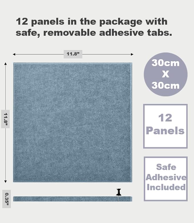 Blue Felt Bulletin Board 47"x35" | Felt Wall Tiles (12-Pack) | Large Cork Pin Board Alternative for Office, Home & Classroom | Blue Classroom Decor Office Supplies | Gray Blue