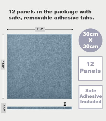 Blue Felt Bulletin Board 47"x35" | Felt Wall Tiles (12-Pack) | Large Cork Pin Board Alternative for Office, Home & Classroom | Blue Classroom Decor Office Supplies | Gray Blue