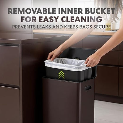 SIMPLI-Magic Infinity Edge 60L / 16 Gallon Kitchen Trash Can - Hands-Free Step Pedal, Soft-Close Lid, Stainless Steel Garbage Can with Inner Bucket