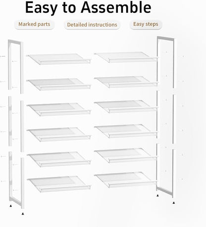 Metal Shoe Rack, 6-Tier Shoe Organizer for Entryway, Tall Shoes Stand with Angled Shelves, Holds 18-24 Pairs, Large Shoe Storage Shelf for Closet Garage Bedroom, White