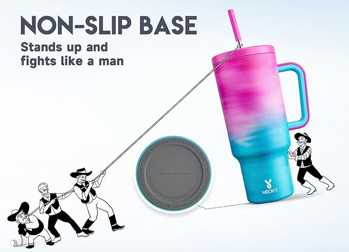 Meoky 40 oz Tumbler with Handle and Straw, Tumbler with Lid and Straw, Insulated Stainless Steel Travel Mug, 100% Leak-proof, Keeps Cold for 34 Hours or Hot for 10 Hours (Marshmallow)