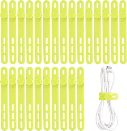 Oligei 25 Pcs Silicone Cable Ties, Cable Ties Reusable, High Elasticity Cord Wraps for Electrical Cords, Cord Organizer for Earphone, Phone Charger(Yellow)