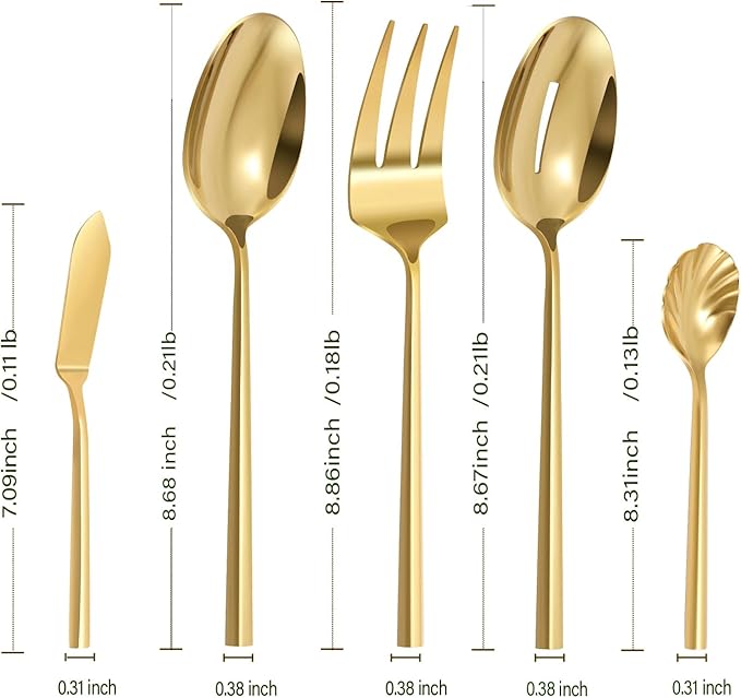 Kelenfer Silverware 45-Piece Gold Flatware Set with Serving Utensils Stainless Steel Thick Heavy Mirror Polished Cutlery Set for Wedding Hotel Restaurant, Service for 8