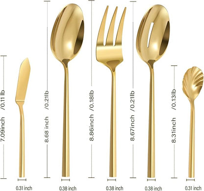 Kelenfer Silverware 45-Piece Gold Flatware Set with Serving Utensils Stainless Steel Thick Heavy Mirror Polished Cutlery Set for Wedding Hotel Restaurant, Service for 8