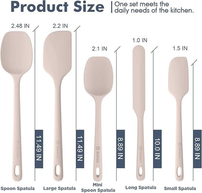 ChefAide 5 Pieces Silicone Spatula Set, Food Grade Rubber Spatula, Upgrade Strong Handle with Ergonomic Grip, Heat Resistant Up to 600°F for Nonstick Cookware, Cooking