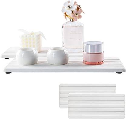 NiuYichee 2 PCS Water Absorbent diatomite Coasters, 12.2" x 5.5" Water Absorbing Stone Tray for Sink, Stone Drying mat for Kitchen Counter, Stone soap Tray Used for Hand Soaps & toiletries & Plants