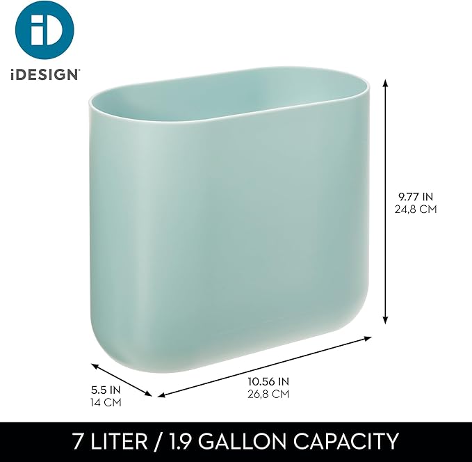 iDesign Small Slim Plastic Bathroom Trash Can, Garbage Can for Bedroom, Office, Desk, Dorm, 2-Pack, Blue