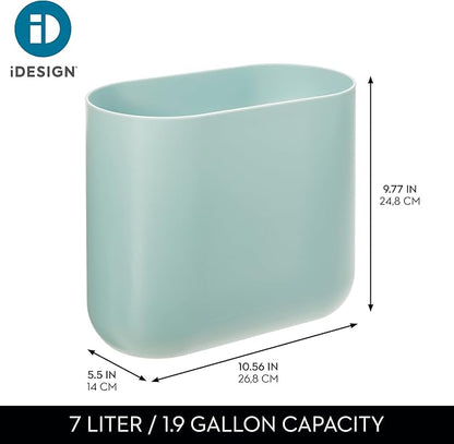 iDesign Small Slim Plastic Bathroom Trash Can, Garbage Can for Bedroom, Office, Desk, Dorm, Blue