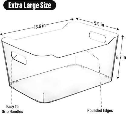 Clear Extra Large Plastic Storage Bins, Pantry Organizers and Storage Containers Fridge Organizer Bins for Organizing Home, Kitchen Organization. Bathroom, Refrigerator, Freezer, Laundry Room