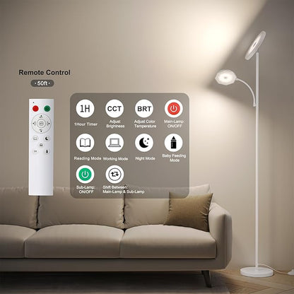 SUNMORY Floor Lamps for Living Room, 48W/4200LM Super Bright LED Floor Lamp with Remote Control, 69" Tall Standing Lamp with Stepless Dimmable, Modern Torchiere Reading Lamp for Bedroom, Office White