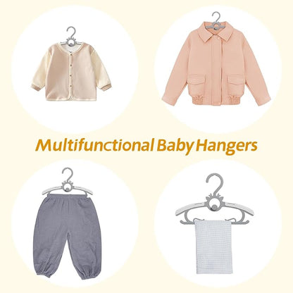 Kids Hangers 30PCS, 11"-14" Extendable and Stackable Baby Hangers, 45g Ultra-Thick Space Saving Non-Slip Plastic Hanger for Infant, Toddler and Nursery Closet, Gray