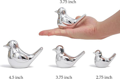 Artconal Small Silver Bird Statue Ceramic 2-Piece Set, 2¾ inch Cute Knick Knack for Home Office Shelf Desk Decor
