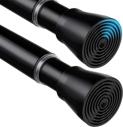 MEXAU 2 Pack Black Shower Curtain Rod 16 To 26 Inch Tension Shower Rod For Bathroom 7/8" Adjustable Spring Curtain Rod No Drilling Spring Rod Black Tension Curtain Rods for Windows Doorway Closet