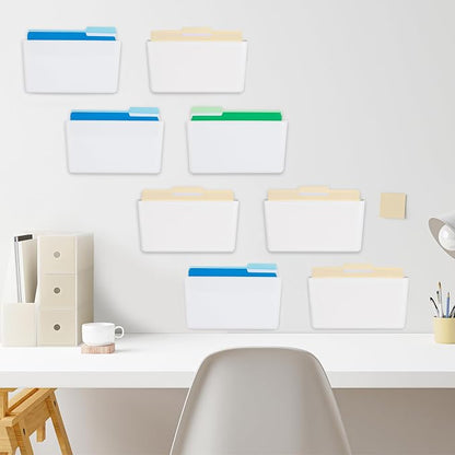 EASEPRES 8 Pack White Plastic Single Pocket Hanging File Organizer, Wall Mount Paper Mails Magazines Holder, Mounted Folder Bins for Office, School and Home, 12.99x4.13x7.48 inches