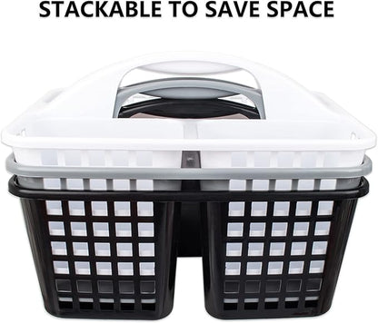 JiatuA Portable Shower Caddy Basket with Compartments Cleaning Supplies Organizer with Handle Plastic Storage Divided Tool Bin for Bathroom, Bedroom, Kitchen, College Dorm, Garden, Under Sink, White