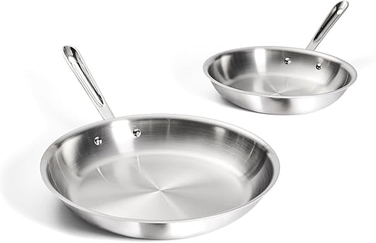 All-Clad D3® Stainless Steel 10 and 12 inch Frying Pans Set - Made in the USA- The Original Bonded Professional Cookware- Oven Safe & Induction Compatible