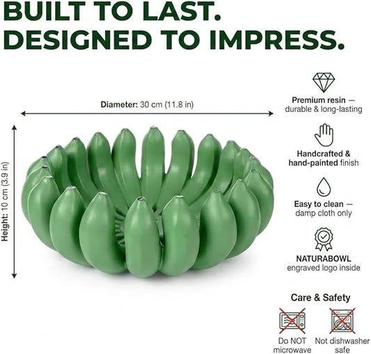 NATURABOWL Banana fruit bowl holder 12 inch Large Basket fruit storage - Centerpiece for Kitchen,Dining Table & Entryway - Home Decor - functional fruit storage - Unique gifts ideas. (Green)