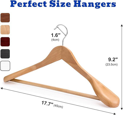 HOUSE DAY Wood Suit Hangers for Men, Smooth Wide Shoulder Wooden Hanger with Non Slip Pant Holder, Wide Hangers for Suits, Coats, Jackets, Heavy Wide Clothes Hanger 2 Pack, Natural